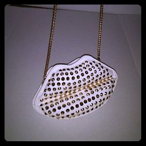 White studded lip bag